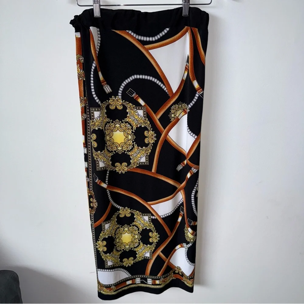 Carmen Marc Valvo Black Maxi Pencil Skirt w/ Elastic Waist - Picture 2 of 5